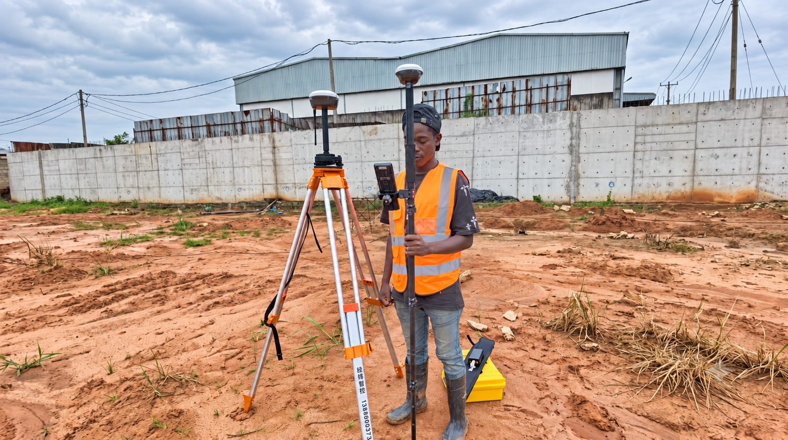Un opérateur Topogenius utilise le kit GNSS Z1 base et rover sur un chantier